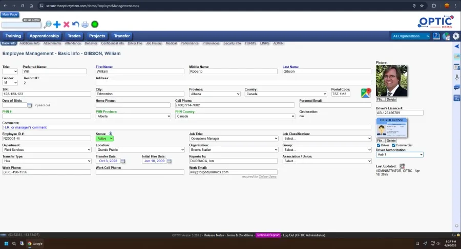 The OPTIC System software interface