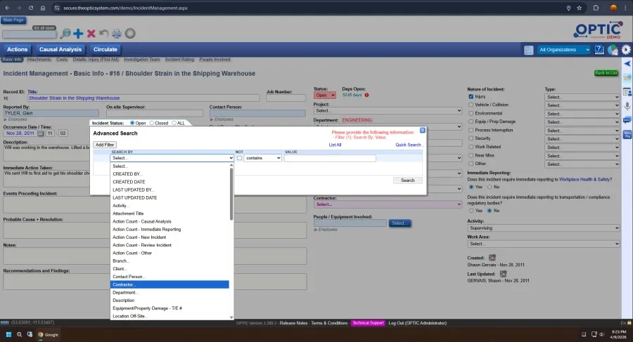 OPTIC System - Advanced Search and Action Centre